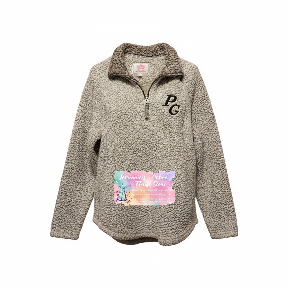Cozy Sherpa Womens Quarter Zip Fleece Pullover Ivory Brown PG Monogram Large
